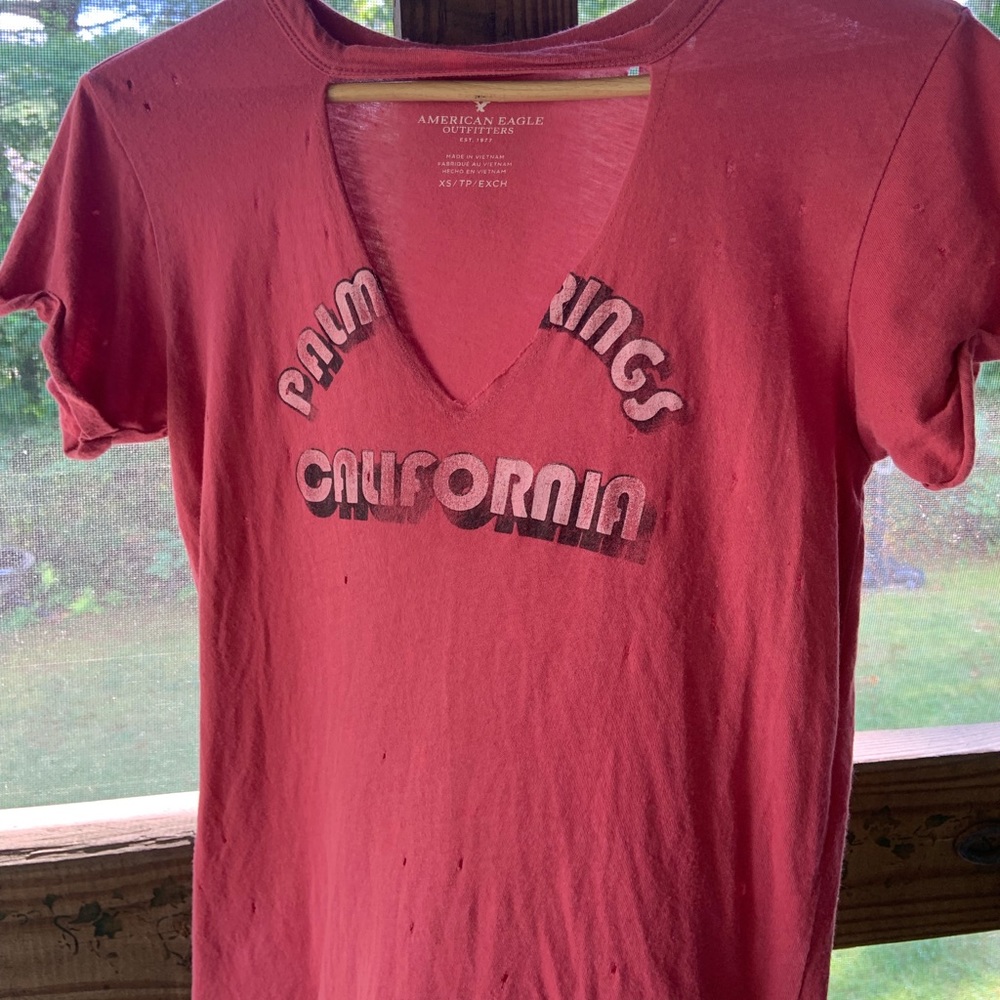 American Eagle Distressed Cutout Tee